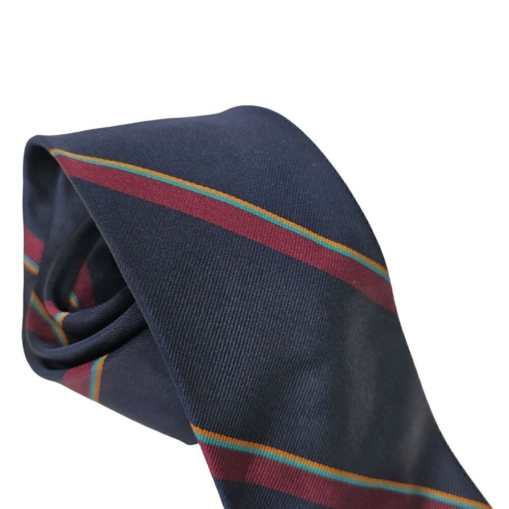 Chaps Ralph Lauren Silk Tie Navy Wine Angular Stripe Ribbing Hand Sewn 3.5"x 58"